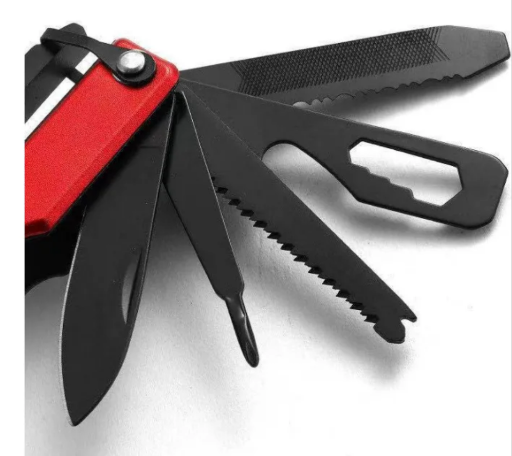Multiherramienta Profesional de Camping y Aventura – Negro/Rojo