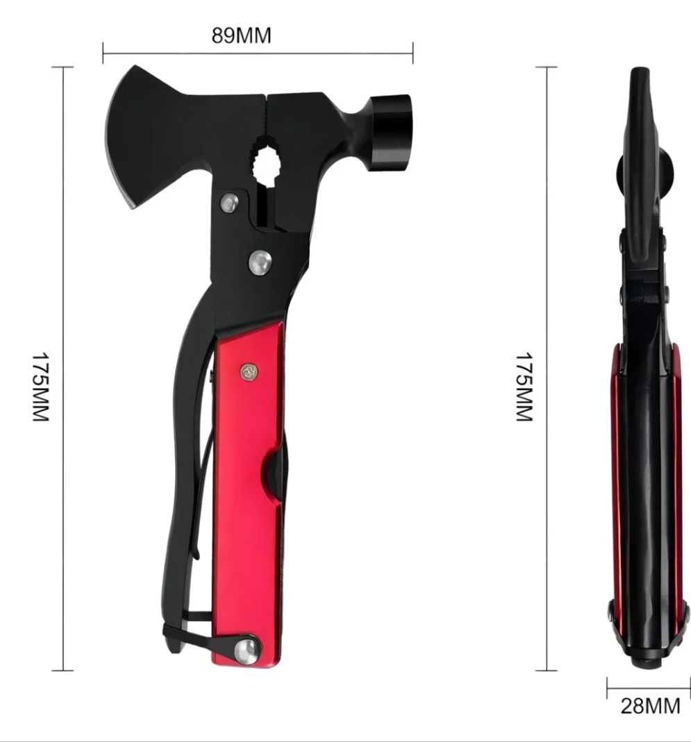 Multiherramienta Profesional de Camping y Aventura – Negro/Rojo