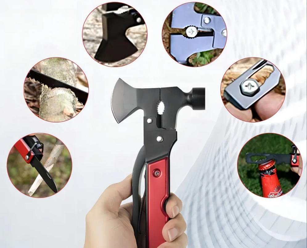 Multiherramienta Profesional de Camping y Aventura – Negro/Rojo