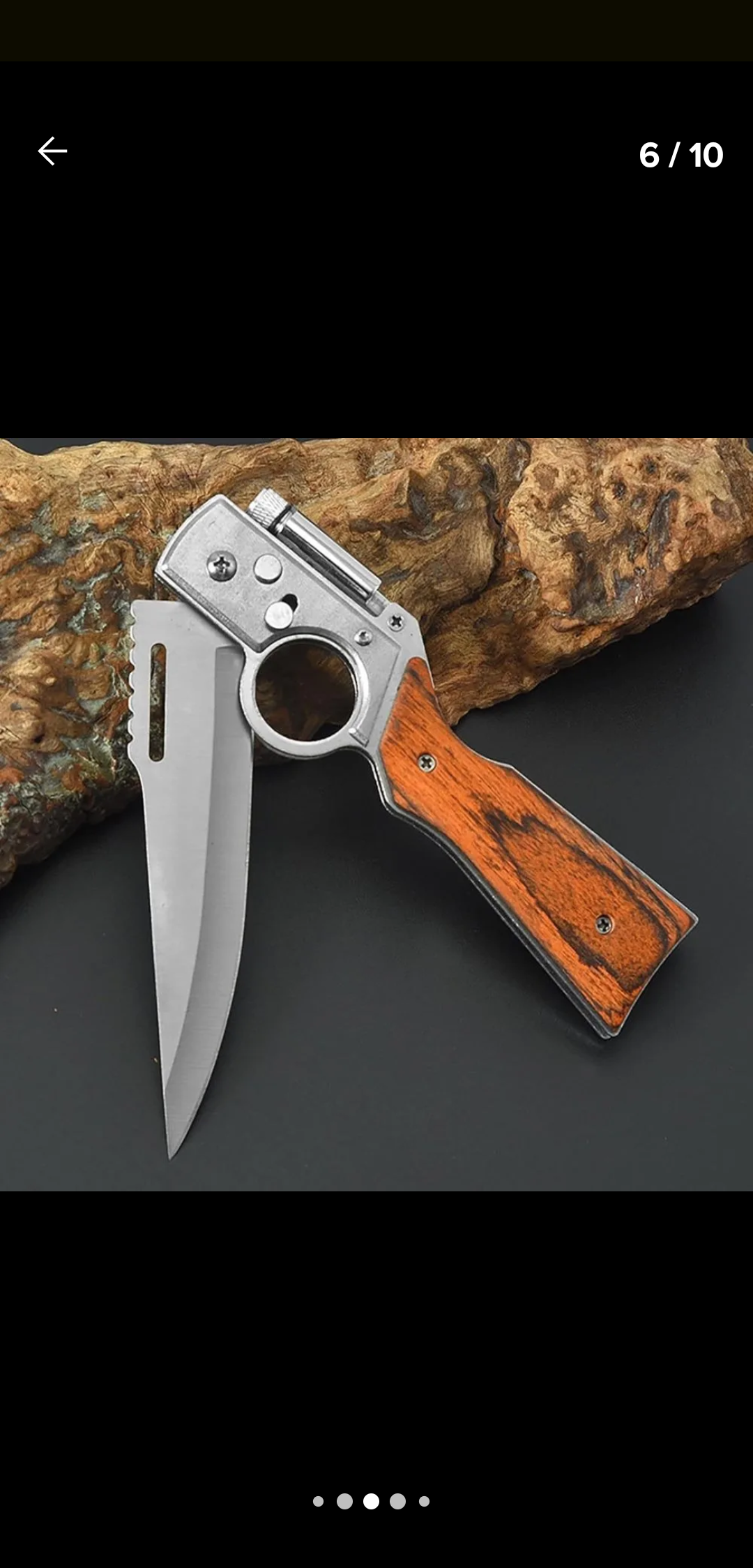 Navaja de Supervivencia Semi-Automática – Mango de Madera con Linterna