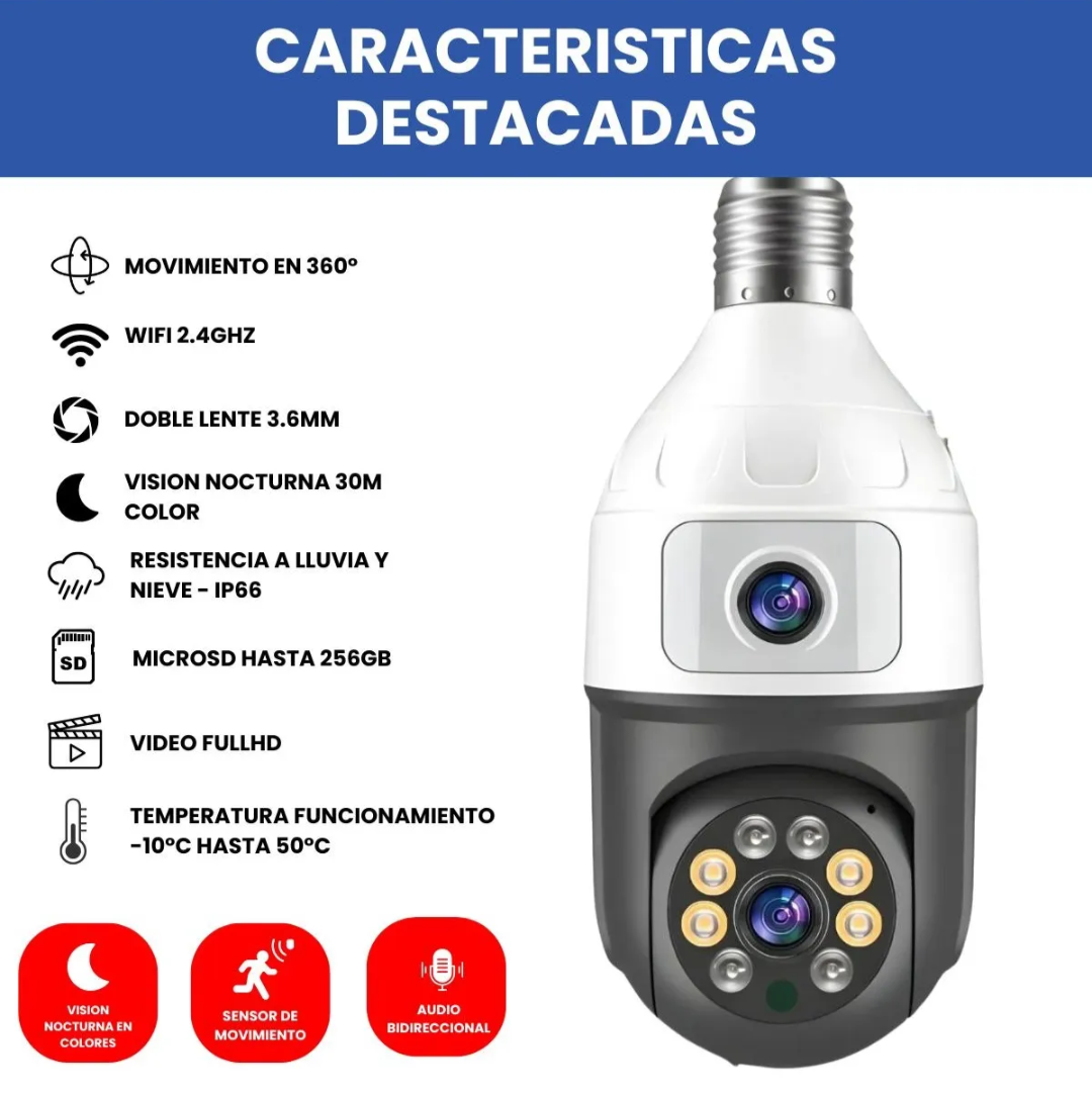 Camara Seguridad Wifi FullHD Doble Lente Fijo Jortan JT-9696