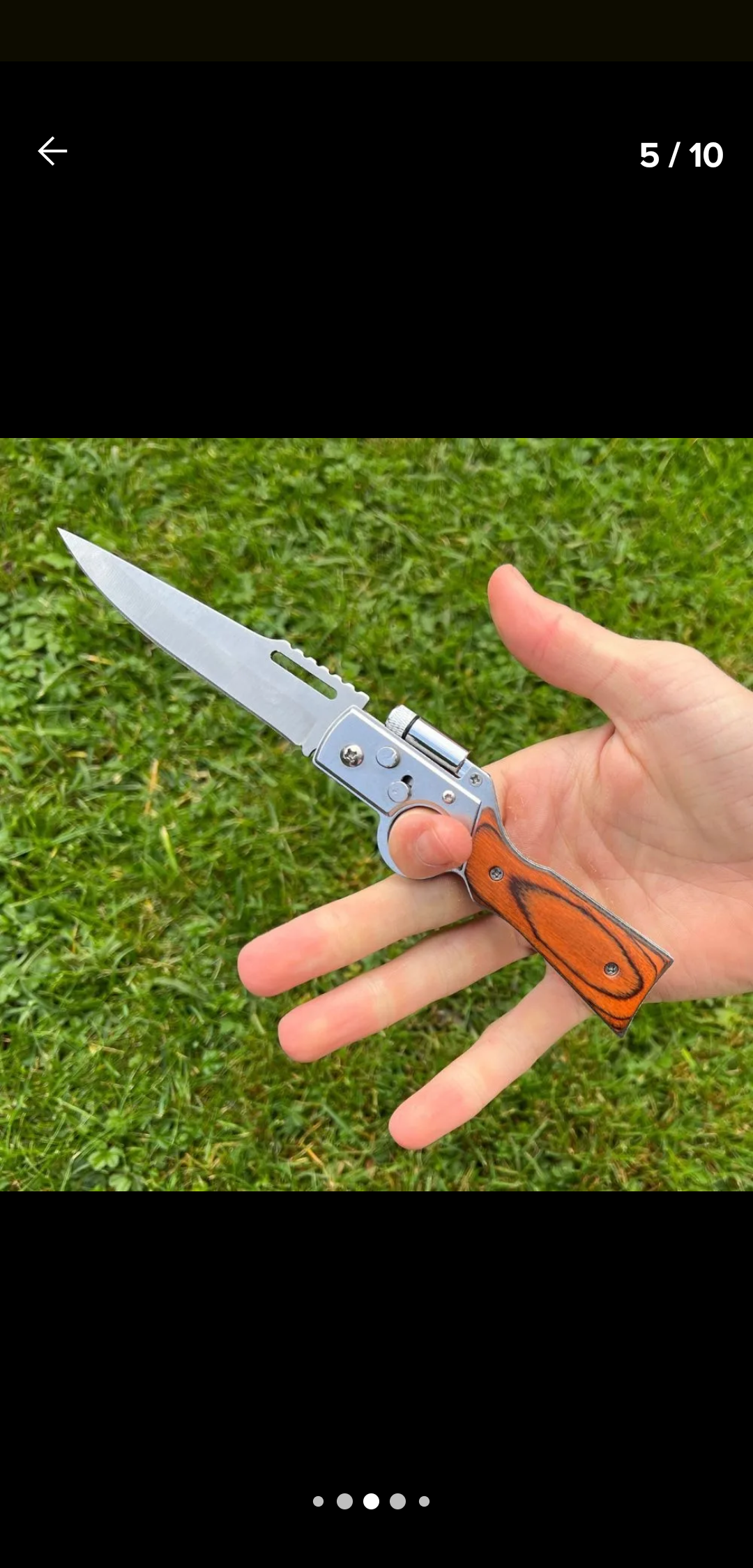 Navaja de Supervivencia Semi-Automática – Mango de Madera con Linterna