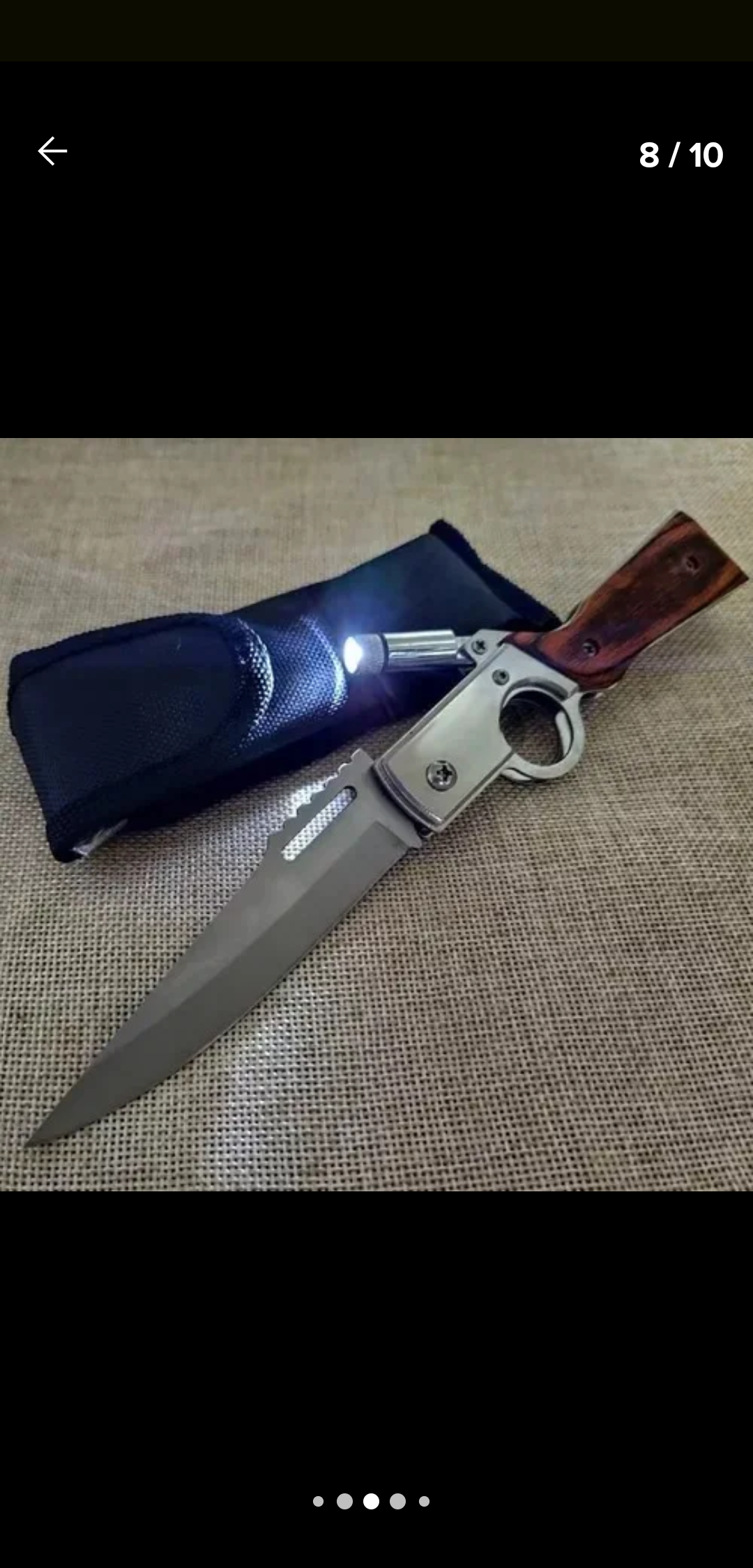 Navaja de Supervivencia Semi-Automática – Mango de Madera con Linterna