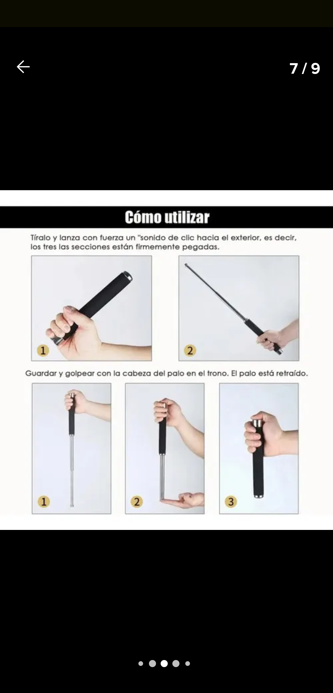Bastón Retráctil Táctico de 64 cm – Acero Engrosado y Alta Resistencia